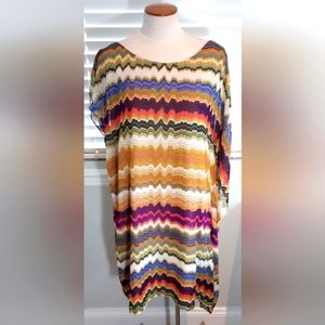 Vince Camuto Multi Color Wave Print One Short Slv One Drape Slv Dress Pre-owned